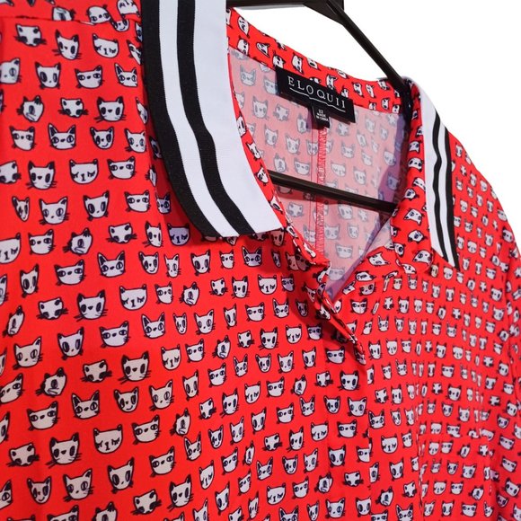 NWT Eloquii Red Cat Button Up - Picture 3 of 5